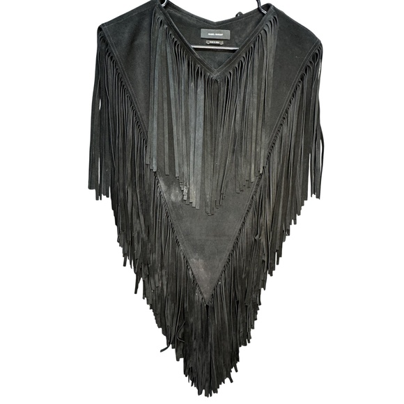 Isabel Marant Jackets & Blazers - Isabel Marant Cape Womens Medium Black Suede Fringe Western Boho Festival Poncho